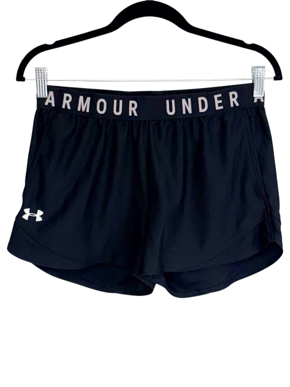 UNDER ARMOUR HeatGear Loose Fit Running Shorts Black Logo Women’s Medium